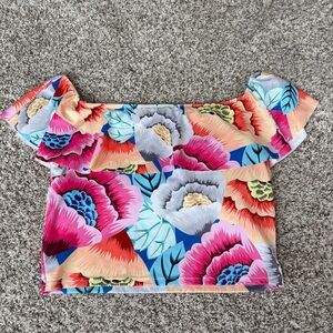 Kortni Jeane Women's Off the Shoulder Ruffle Swim Top Floral Print Size Large